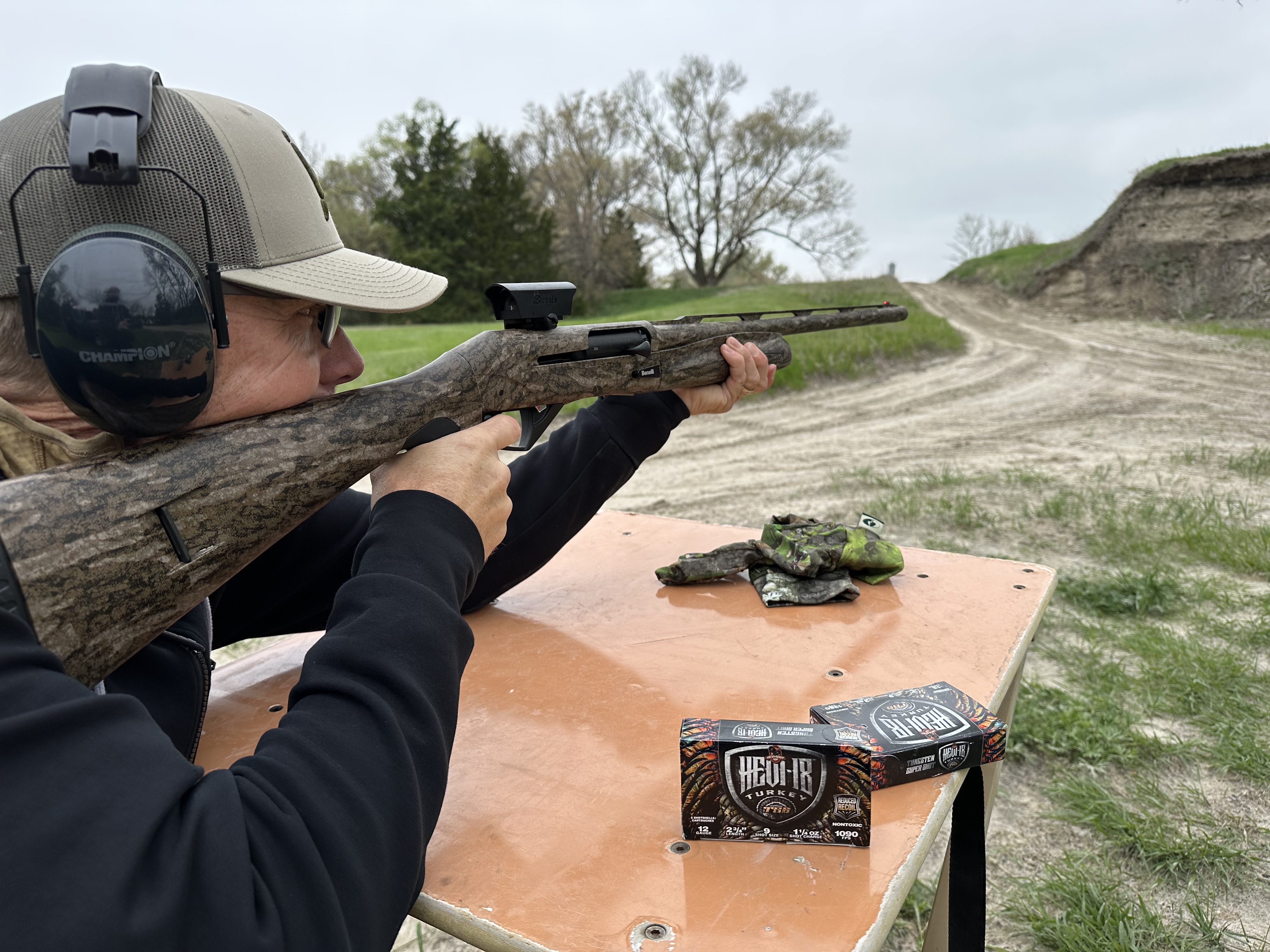 Jason at a rest table testing the ammo with a Benelli 