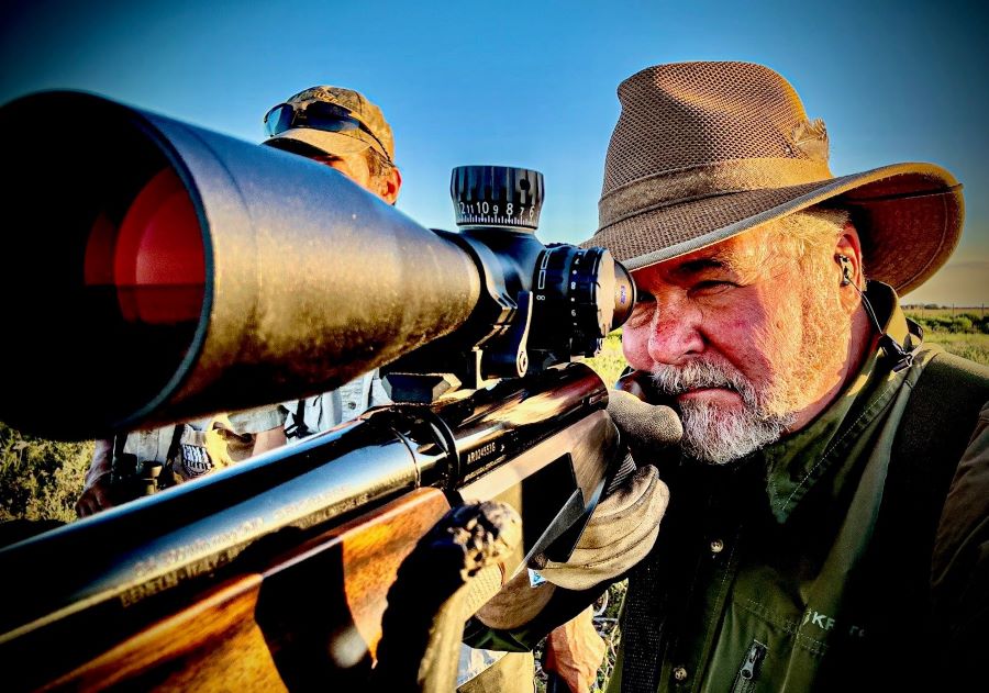 Tim Looking down the barrel of a Lupo Rifle 