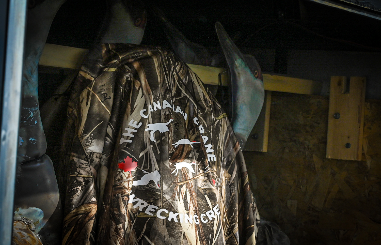 Guide Jacket and sandhill crane Decoy in the blind 