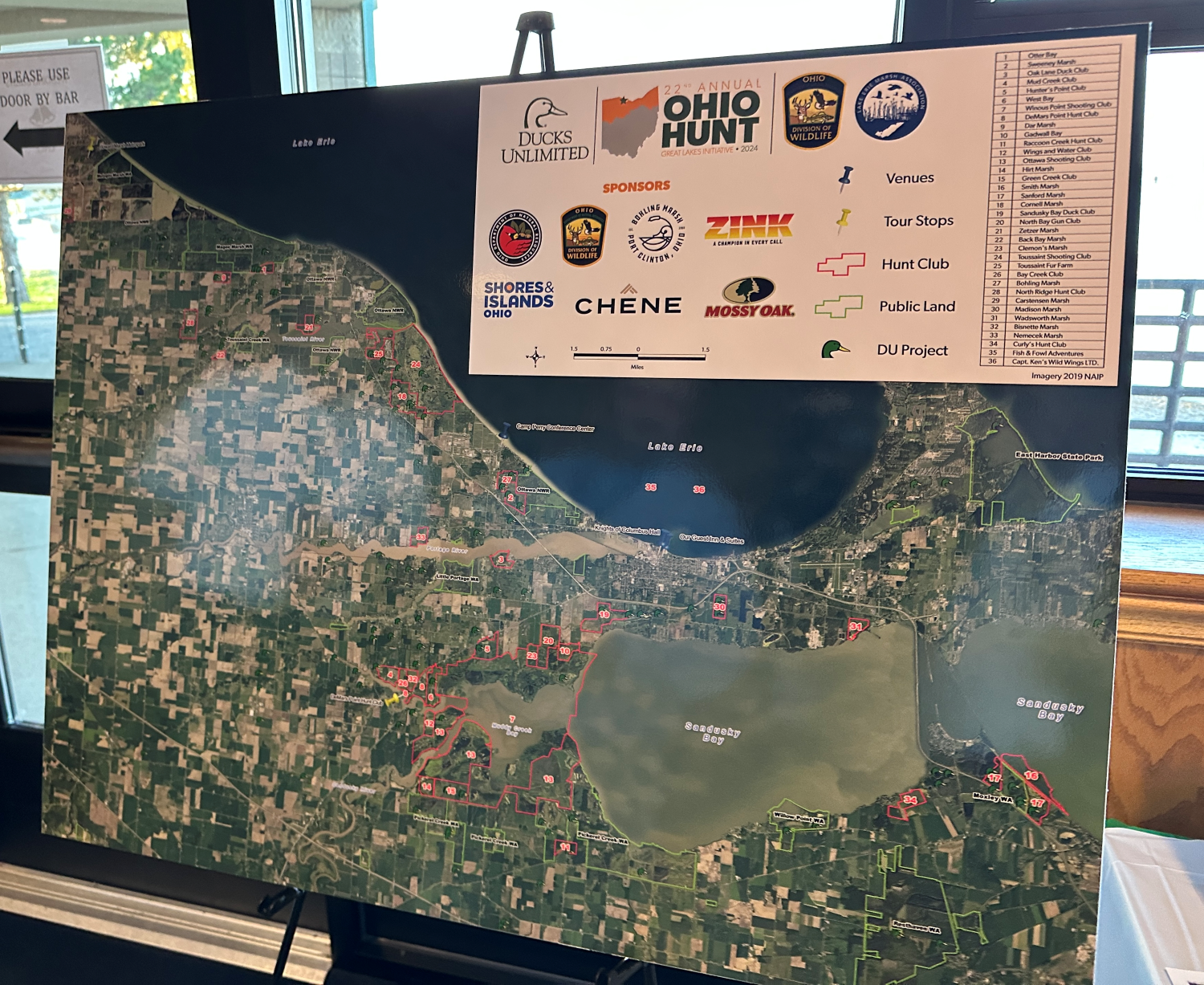 A map with the locations of the 26 duck clubs that help host the annual Ducks Unlimited hunt. A