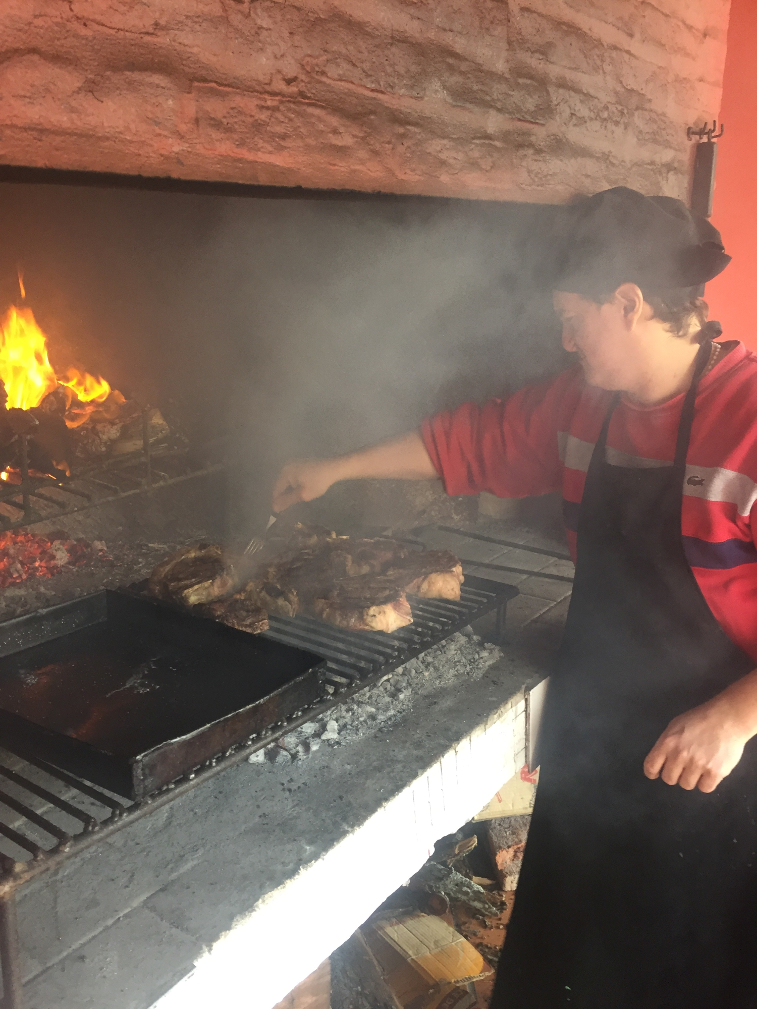 Cooking the food on the fireplace 